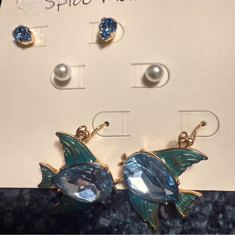 Blue Fish Earrings with Gold Accents